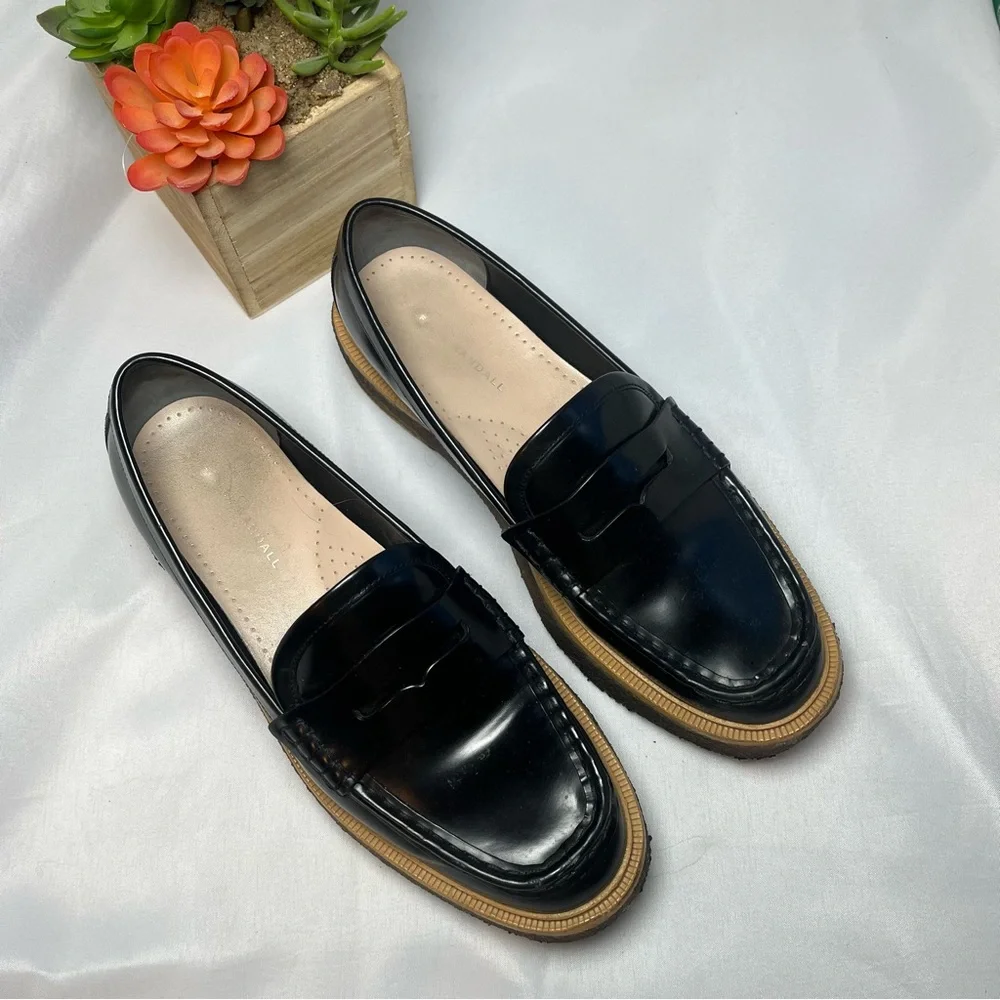 Loeffler Randall Sleek Black Loafers with Tan Platform Sole